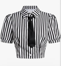Load image into Gallery viewer, Preppy Cropped Button Down Collar Shirt w/ Tie