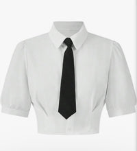 Load image into Gallery viewer, Preppy Cropped Button Down Collar Shirt w/ Tie