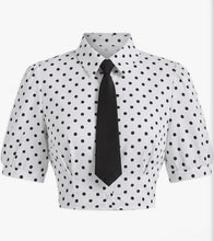 Load image into Gallery viewer, Preppy Cropped Button Down Collar Shirt w/ Tie