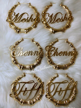 Load image into Gallery viewer, 18K Custom Name Plate Bamboo Earrings