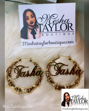Load image into Gallery viewer, 18K Custom Name Plate Bamboo Earrings