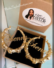 Load image into Gallery viewer, 18K Custom Name Plate Bamboo Earrings